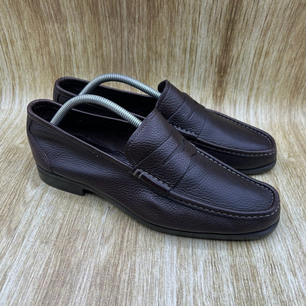 Santoni Penny Loafers Men's Size 9.5 Brown Pebbled Leather Made in Italy Slip On